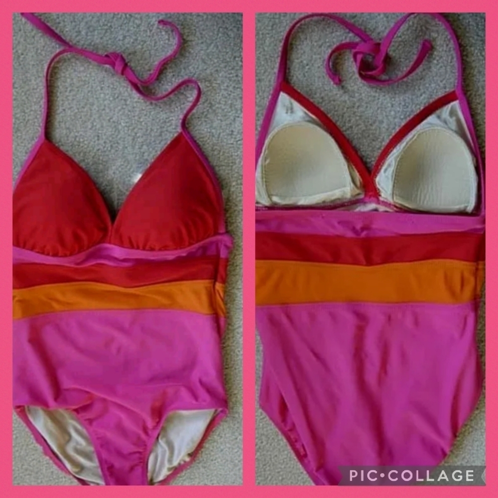 Pink, Orange and Red one piece swimsuit 4 - Picture 7 of 8